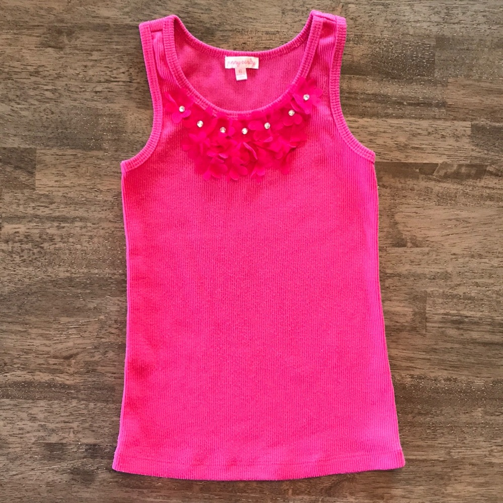🍭3/$23 Hot Pink Tank Top w/ Rhinestone Flowers💗